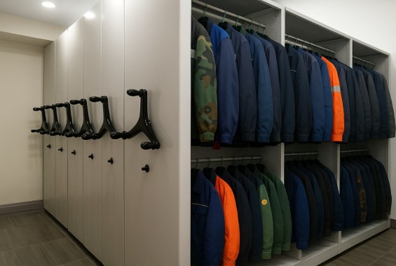 мобильные стеллажи для одежды на складе